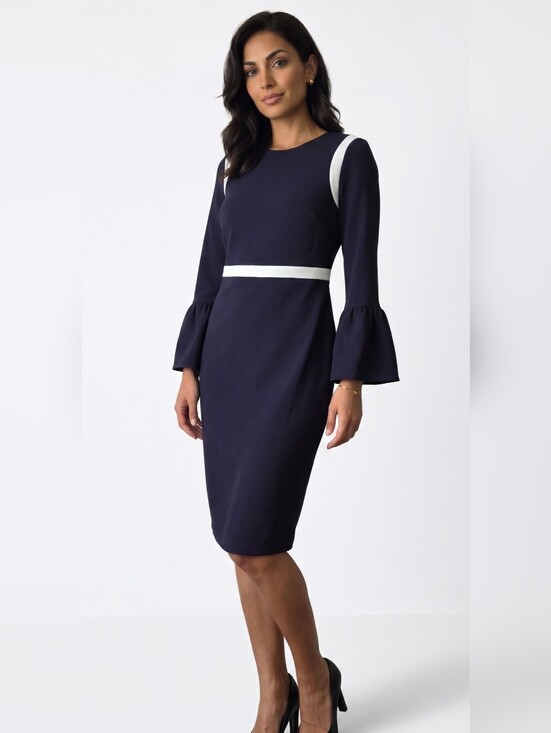 Calvin Klein Dresses & Skirts - NWT Calvin Klein Navy Dress with White Trim and Bell Sleeves Size 8